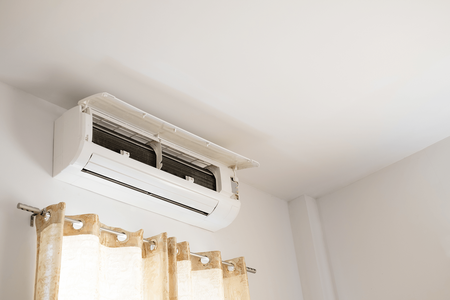 Opened cooling air conditioner household stock photo